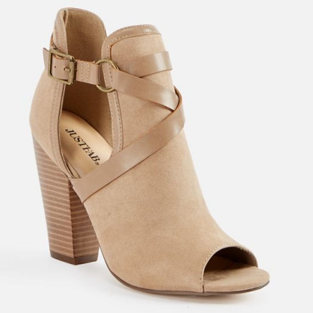 Justfab Roxii Taupe Open Toe Harness Bootie